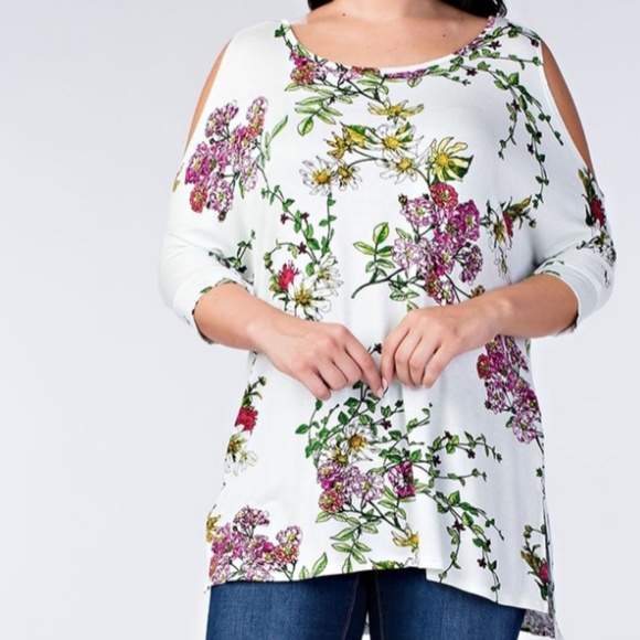 💖PLUS Floral Cold Shoulder Tunic Top - Picture 3 of 3